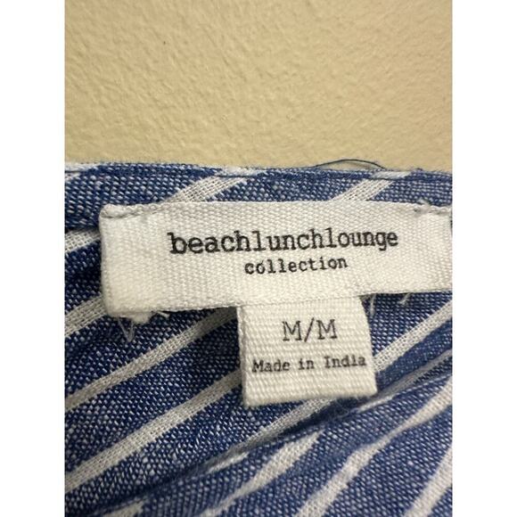 BeachLunchLounge Blue White Striped Linen Blend Cropped Wide Leg Jumpsuit Size M - Picture 4 of 15